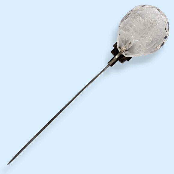 Antique Art Deco Etched Crystal Floral Hat Pin - Picture 4 of 8
